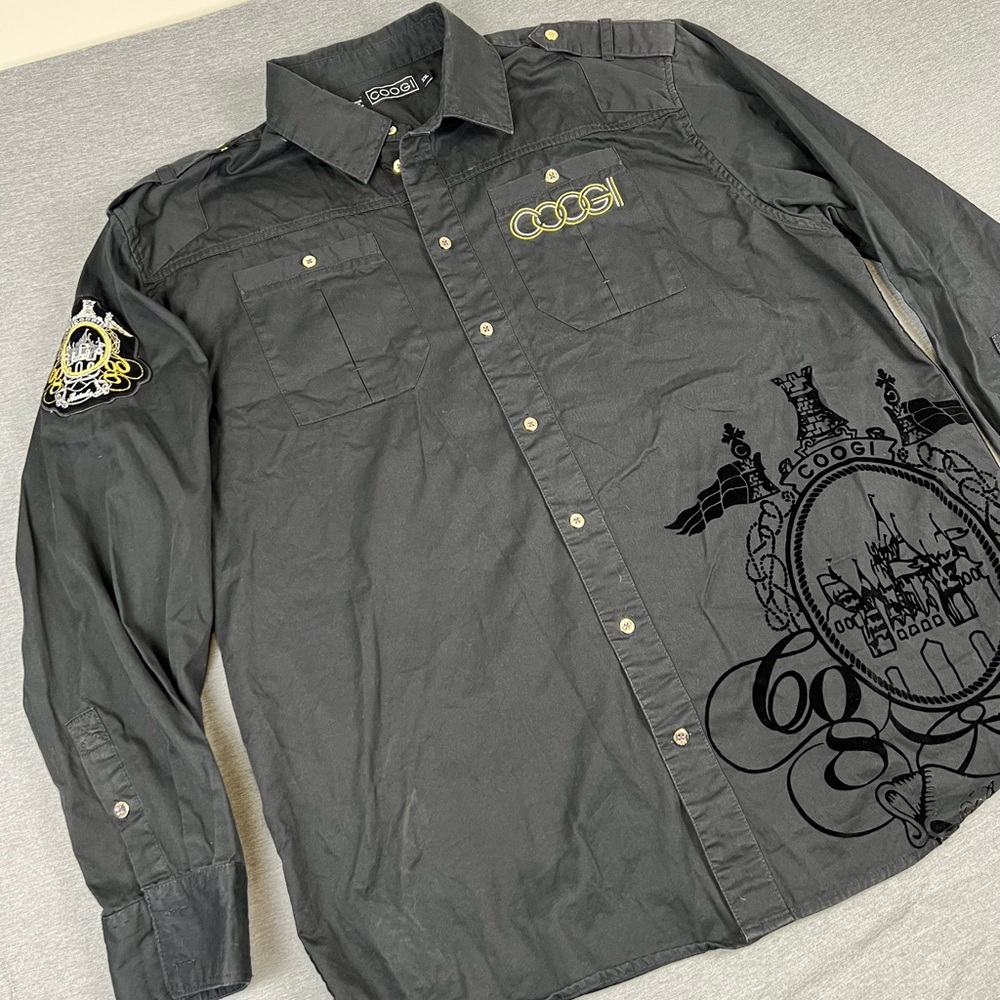 COOGI Black Embroidered Men's Button Down Shirt